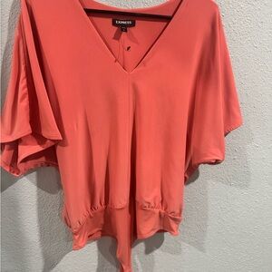 Express Coral Flutter Sleeve Blouse